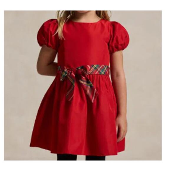 POLO RALPH LAUREN Girl's Festive Holiday Dress Size 6X Christmas Red Plaid Bow - Picture 1 of 9